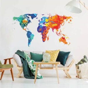 Nástěnná samolepka Ambiance Wall Decal Worlds Map Design Watercolor