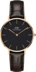 Dámské hodinky s koženým řemínkem a detaily růžovozlaté barvy Daniel Wellington Petite York