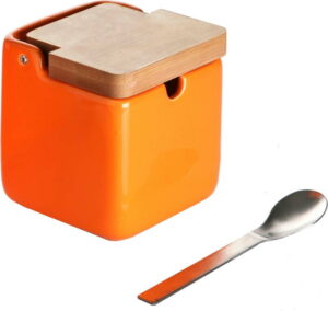 Set oranžové dózy na cukr se lžičkou Versa Spoon Wood VERSA