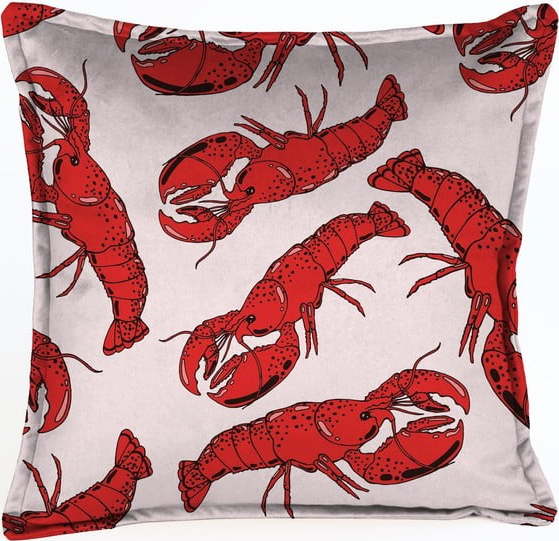 Růžový sametový polštář s humry Velvet Atelier Lobster