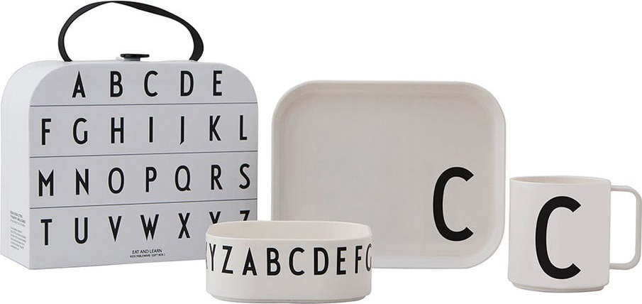 3dílný dětský jídelní set s kufříkem Design Letters Classics C Design Letters