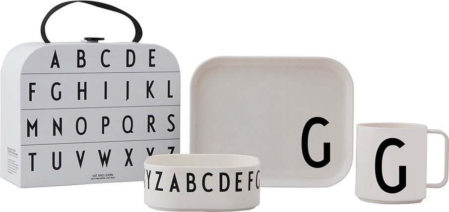 3dílný dětský jídelní set s kufříkem Design Letters Classics G Design Letters