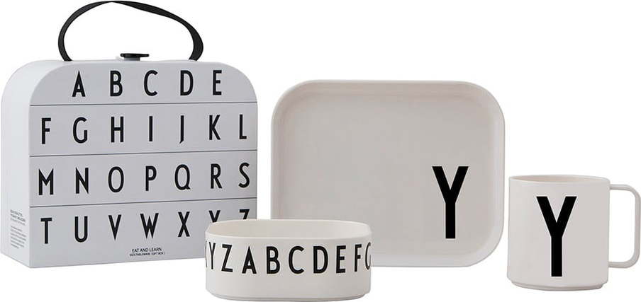 3dílný dětský jídelní set s kufříkem Design Letters Classics Y Design Letters