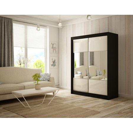 Kvalitní Šatní Skříň Rico 150 cm Bílá Černý mat Furniture