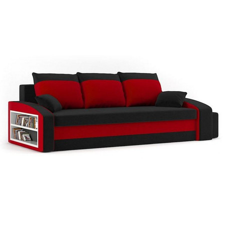Velká rozkládací pohovka s poličkou a taburety HEWLET Černá/červená SG-nábytek