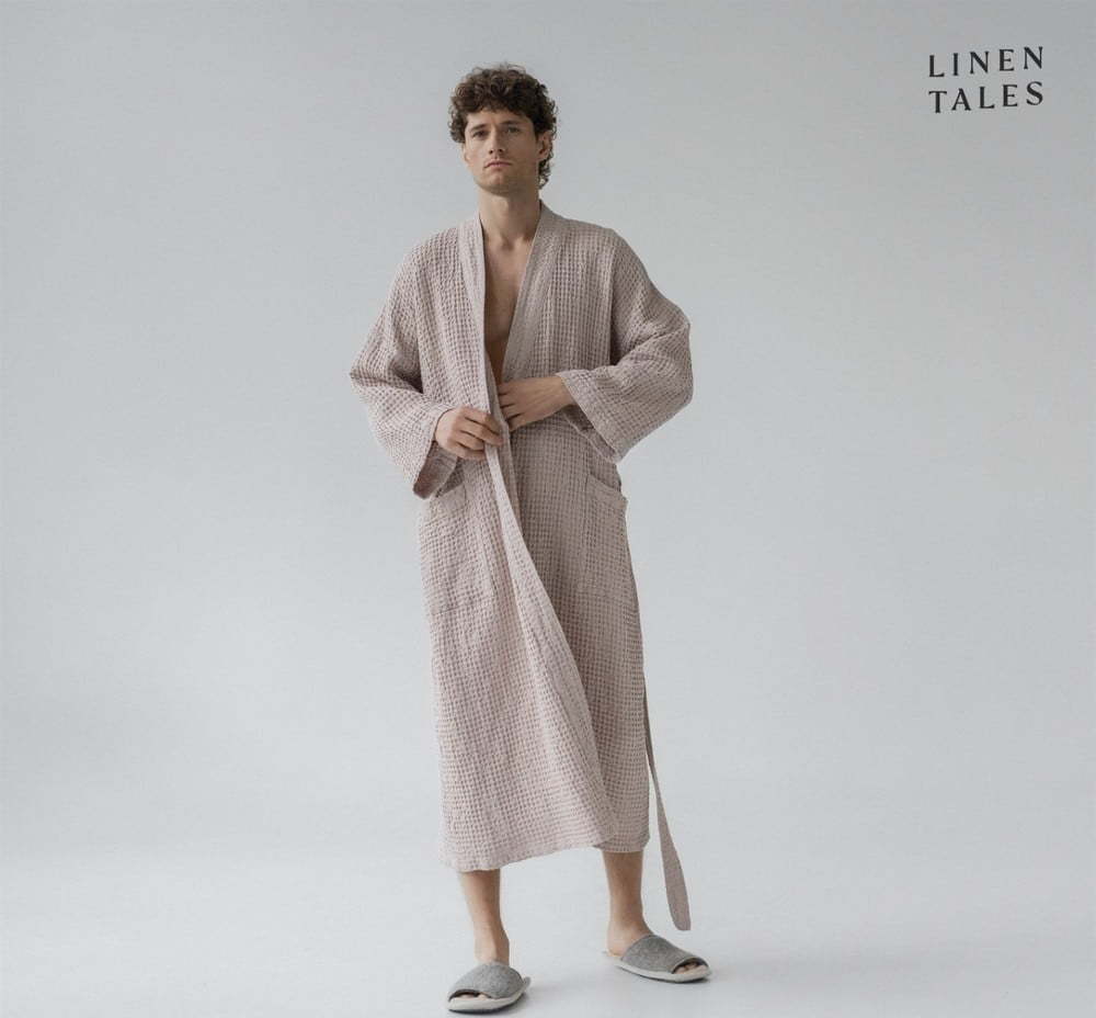 Béžový župan velikost XXL Honeycomb – Linen Tales Linen Tales