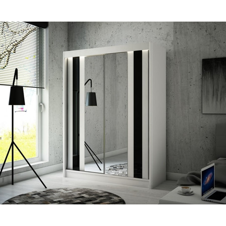 Kvalitní Šatní Skříň Como 200 cm Černá Bílý mat Furniture