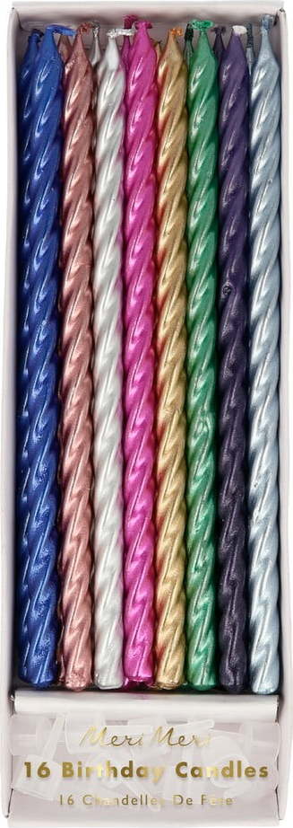 Dortové svíčky v sadě 16 ks Multi Metallic Twisted – Meri Meri Meri Meri